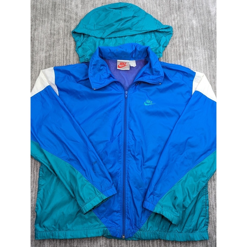 Vintage NIKE Windbreaker Rain Coat Jacket Hooded Swoosh Large 80s 90s Colorblock